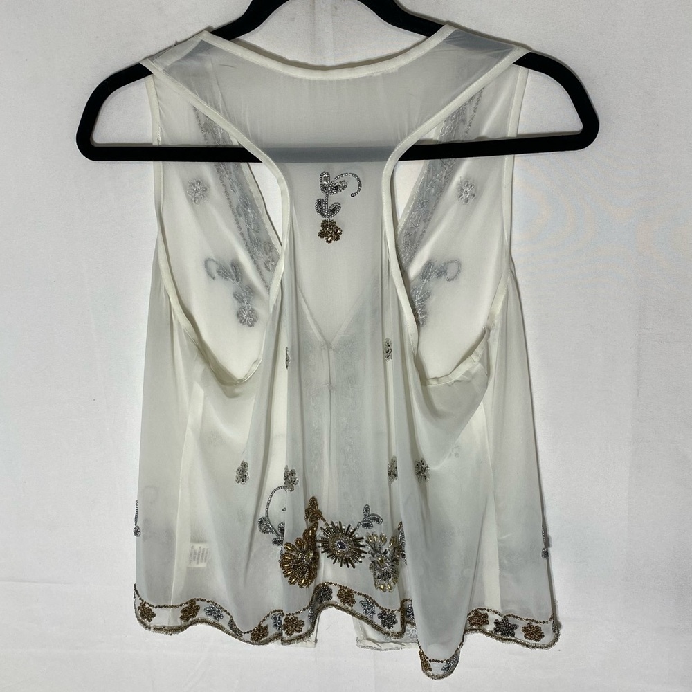 Vintage White Sheer Vest With Intricate Metallic Beading S Boho Whimsigoth Fairy - Picture 2 of 16